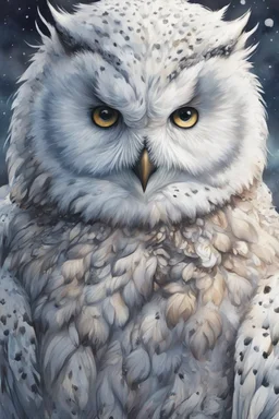 oil with watercolor underpainting of a graphic novel style wizened Snowy Owl girl with highly detailed feathers and facial features , with a fine art aesthetic, highly detailed , realistic , 4k UHD cinegraphic quality