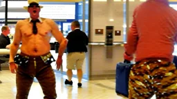 man with bulging pants scares hostess at airport lounge