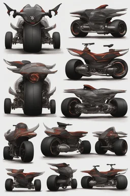 An advanced motorcycle with four wheels and a turbo jet on the back