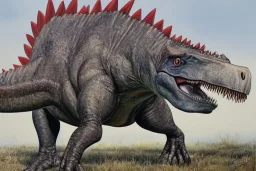 Photorealist painting of dinosaur with a mohawk