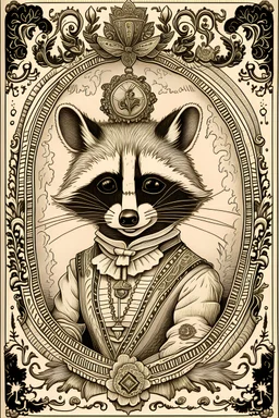 raccoon in a western outfit, pencil drawing, emphasize emotion and realism, Walt Disney style, surrounded by ornate wood rococo frame with 1 inch of negative space on all sides
