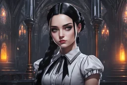 Hot wednesday addams in 8k realistic anime drawing style, Gothic them, neon effect, close picture, rain, highly detailed, high details, detailed portrait, masterpiece,ultra detailed, ultra quality