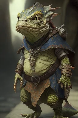 A lizardfolk with the stature of a dwarf