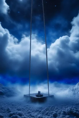 In the cloud an abyss containing the big scale of justice in an icy winter with cold sparks flying