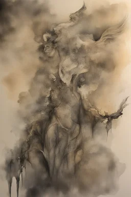 include and transcend all opposites; ink wash; pastel and metallic paint