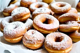 mini doughnuts completely covered in powdered sugar