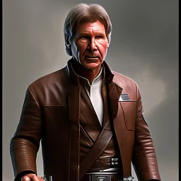 portrait of harrison ford as captain han solo, brown eyes, realistic, rough facial skin, cinematic lighting, photorealistic, volumetric light and shadow, hyper HD, octane render, unreal engine, insanely detailed and intricate, hyper-realistic, space background