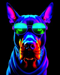 Doberman dog with futuristic science fiction glasses contrasting colors 8k artwork