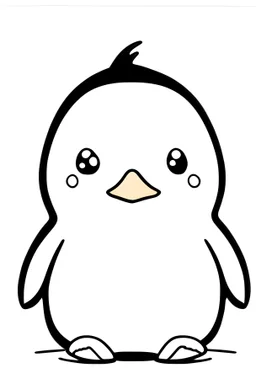 kawaii coloring page style, B&W, simple outline of a penguin cute and simple, white background 4k, no shading