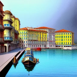 Harbour,Metropolis on sea, Neoclassical architecture, Vignola classicism, palladio, colourful city, genoa, porto, lisbona, marseille, uphill road building, beautiful, Various coulour building, liveable street, green building, plants, tree, stairs, detailed facades, , alphonse mucha, greg rutkowski, matte painting, digital painting, digital illustration, digital art, trending on artstation