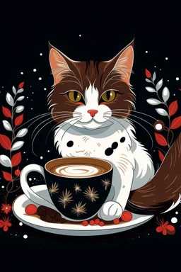 Christmas cat calico and coffee graphic