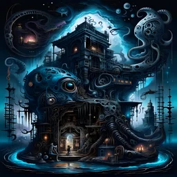 Psychedelic 8k surrealist and cubism artwork in the Luis Royo style, featuring a unreal dimension grafitti style with intricate details black chameleon cubism black background and dark colours. with Andreas Achenbach art style and collaboration details. at night, darkness, shadows