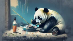 Panda eating chinesse paint art