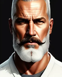 "MIddle aged white human male, with a trimmed but uneven beard, piercing eyes with slick back hair, full-scale head and shoulders portrait, 8k resolution concept art portrait by Greg Rutkowski, Artgerm, WLOP, Alphonse Mucha dynamic lighting hyperdetailed intricately detailed Splash art trending on Artstation triadic colors Unreal Engine 5 volumetric lighting Splash art fantasy"