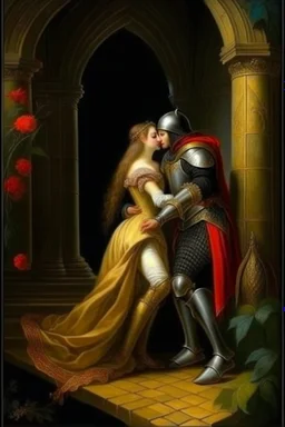 Historical oil painting expressing love The eternal between a princess and a knight