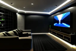 a dedicated home cinema room with LED ambient lighting in the walls