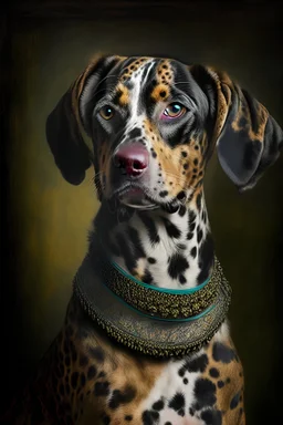 Catahoula Leopard Dog painted in classical portrait style, Rembrandt
