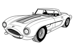 1957 Corvette Coloring Book, white background, kawaii style cartoon coloring page for kids, cartoon style, clean line art high detailed, no background, white, black, coloring book, sketchbook, realistic sketch, free lines, on paper, character sheet, 8k