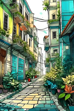 Street , city , plants , colours , beautiful, drawing