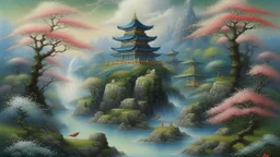 Japanese painting, relaxation, luxury, dream world, calm beauty, symmetry, fantasy world, magic, beautiful composition, exquisite detail