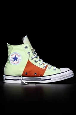 A converse sneaker with India's flag printed on the material, green, white and yellow