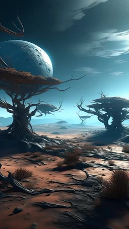 sci fi planet, mysterious, tundra, dead trees