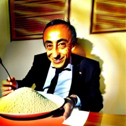 Zemmour, in jellaba, eating couscous