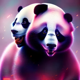 A beautiful portrait of a cyborg panda natural color scheme, high key lighting, volumetric light high details psychedelic background