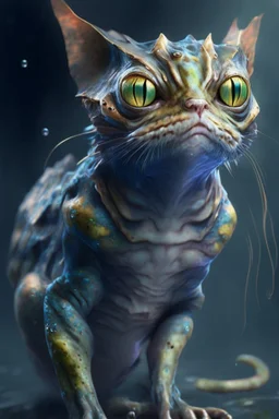 Amphibian humanoid cat fused ,realistic, centered, digital painting, artstation, concept art, Breathtaking, 8k resolution, extremely detailed,3d rendered