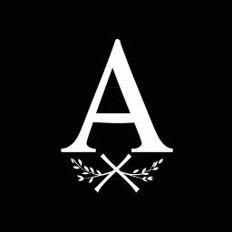 2 branches(crossed at bottom, arching upward wreath, delicate linework, romantic), Letter A in Middle, sharp image, white vector on black background