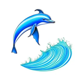 realistic drawing of a dolphin. Blue dolphin, jumping in waves.