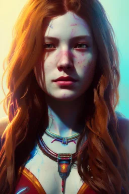 emma whatson, Native American, head and shoulders portrait, 8k resolution concept art portrait by Greg Rutkowski, Artgerm, WLOP, Alphonse Mucha dynamic lighting hyperdetailed intricately detailed Splash art trending on Artstation triadic colors Unreal Engine 5 volumetric lighting, long hair, brown eyes