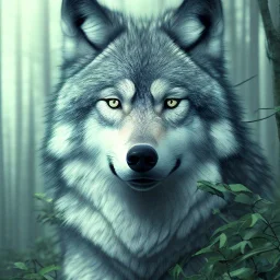 wolf, blue, forest, masterpiece, expert, 8K, hyperrealism, sharp focus, cinematic lighting