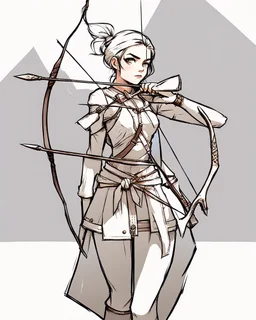 Girl Archer concept art, full body, sketch, coll style, bow