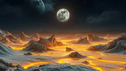 realistic photo of a landscape made of sulfur that looks futuristic with futuristic lighting