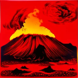A red volcano with phoenix fire painted by Andy Warhol