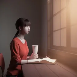 female student studying by the window, anime style, unreal engine 5, cinema4d, sun light, studio lighting --ar 1:1 --v 4