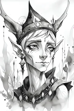 Watercolor black and white elf