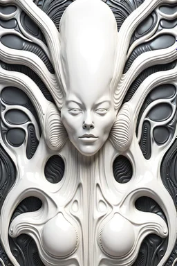 3d rendered organic white glossy plastic wall texture form inspired by HR giger, angel face , HR giger style, single objects, abstract, scientific, black solid background, octane render, 8k post-production, artstation: award-winning: atmospheric: commanding: fantastical: clarity: 16k: ultra quality: striking: brilliance: stunning colors: amazing depth