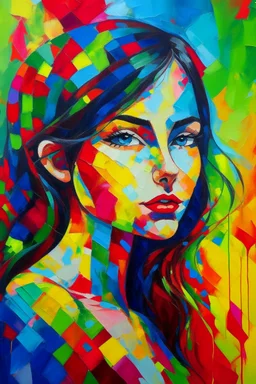 Abstract art girl painting