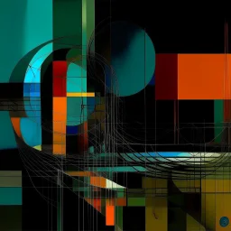 Precise geometries and genealogy Blamewaith, complementary colors, complex contrast, abstract surreal art, by Graham Sutherland and Arthur Secunda and Andy Kehoe, mind-bending illustration, UV x-ray, dynamic abstract composition