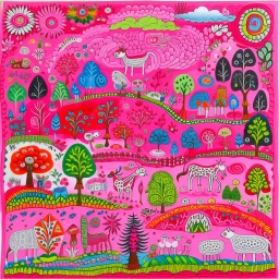 A pink magical woolly land designed in Kuna Molas