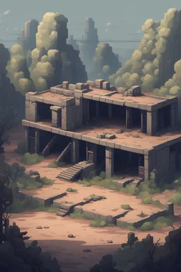 2d pixel art environnement, old abandonned humane military base.