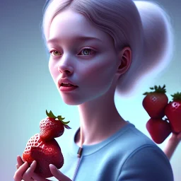 pixar style,women with a jar jam in kitchen,volumetric blue sky environment and background, volumetric lighting,dramatic lighting, realistic painting of an strawberry, looking excited, detailed digital painting, extreme dense and fine fur, anime, ornate, colour-washed colors, elegant, small minutiae, tiny features, particulars, centered, smooth, sharp focus, renderman gofur render, 8k, uhd, detailed eyes, realistic shaded volumetric lighting,caustics,backlight,centered camera view