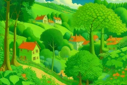 A green village covered in nature and foliage painted by Paul Ranson