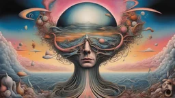 There's Someone In My Head, But It's Not Me - Surreal Tribute To Pink Floyd || psychedelic, in the styles of Otto Rapp and Gerald Scarfe and Hipgnosis, intricately detailed, expansive, maximalist, mixed media, modern colors, epic, stunning, beautiful, magic realism, highest resolution