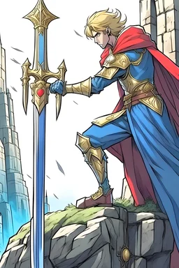 King Arthur Pulling the sword Excalibur from a Stone, Anime Style