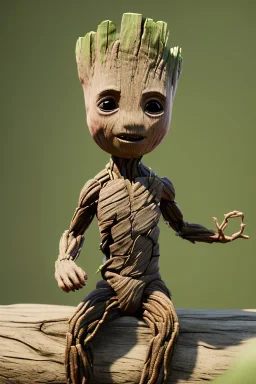 Groot toddler, full body, pilates, bokeh, hyper realistic