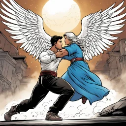 Jacob wrestling with angel: page by artist Harvey Tolibao and colorist Rebecca Nalty for a tale