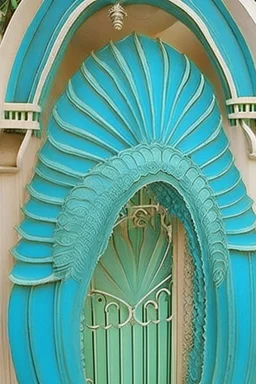 Turquoise arches and blue gates in a vertical Nautilus shell by artist "Old Poppycock"